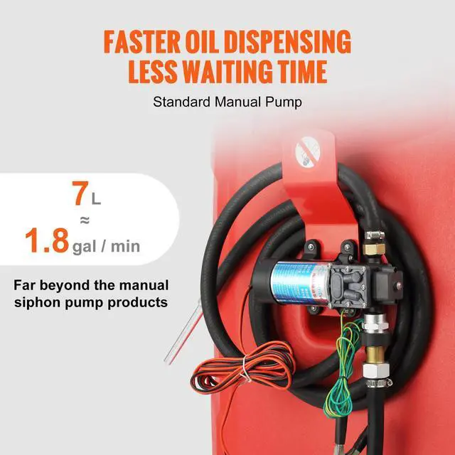 Alt view image 6 of 7 - Fuel Caddy, 32 Gallon, Portable Fuel Storage Tank On-Wheels, with 12V DC Transfer Pump, Gasoline Diesel Fuel Container with 8.2 ft Hose, Flow Rate 7L/min, for Trucks, Boats, Lawn Mowers