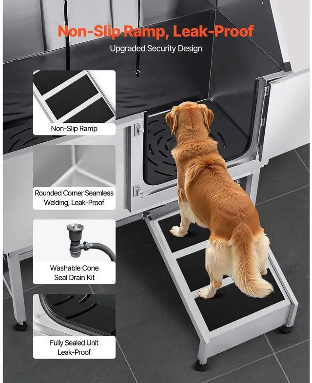 Alt view image 3 of 7 - Stainless Steel Dog Washing Station, 50 inch Pet Grooming Tub w/ Ramp, PE Water Filter Board, Faucet & Showerhead & Soap Holder Dog Bathtub for Large & Medium & Small Pets (Right Door)