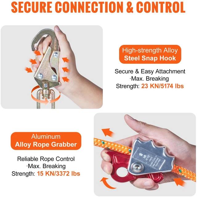 Alt view image 12 of 14 - Steel Core flipline, 1/2" x 8' Arborist Flipline, Flip Line for Tree Climbing with Alloy Steel Snap Hook, Aluminum Alloy Carabiner and Extra Tool Lanyard, for Arborist, Tree Climbers