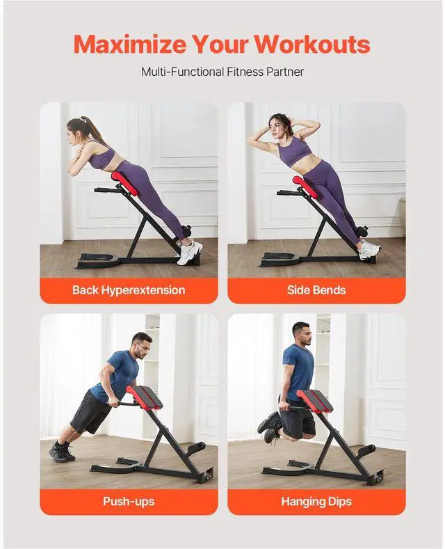 Alt view image 2 of 7 - Roman Chair Hyperextension Bench, 300 lbs Adjustable Extension Machine, Multi-Function Exercise Equipment for Glute, Hamstring, Lower Back, and Ab Workout, Fitness Weight Bench for Home Gym