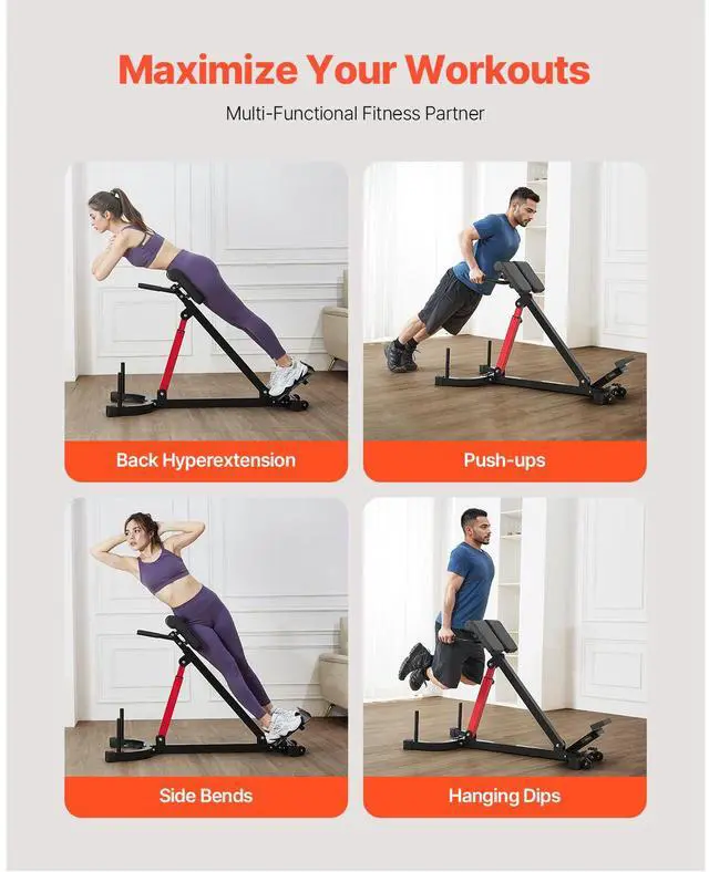 Alt view image 2 of 7 - Roman Chair Hyperextension Bench, 350 lbs Adjustable Extension Machine, Multi-Function Exercise Equipment for Glute, Hamstring, Lower Back, and Ab Workout, Fitness Weight Bench for Home Gym