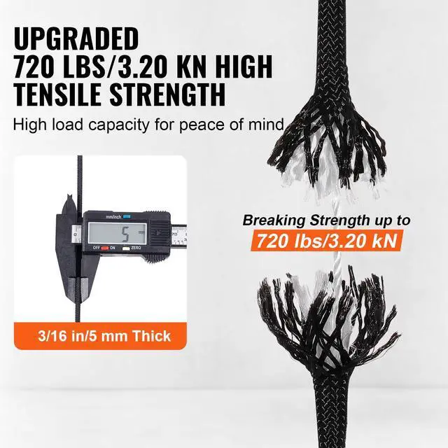 Alt view image 5 of 7 - Braided Nylon Cord, 3/16 inch by 250 feet, 32-Strand Design, 720 LBS Tensile Strength, Multi-Purpose Black Rope for Outdoor, Tree Work, Hiking, Swinging, and Rescue Operations