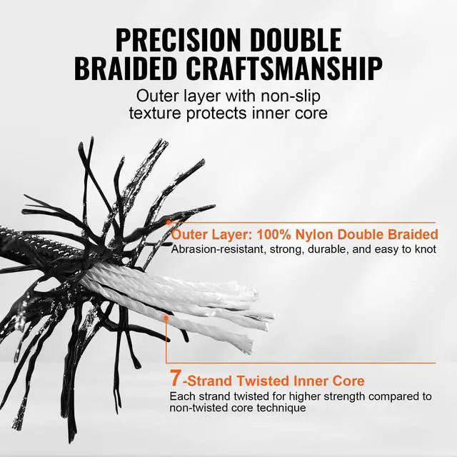 Alt view image 3 of 7 - Braided Nylon Cord, 3/16 inch by 250 feet, 32-Strand Design, 720 LBS Tensile Strength, Multi-Purpose Black Rope for Outdoor, Tree Work, Hiking, Swinging, and Rescue Operations