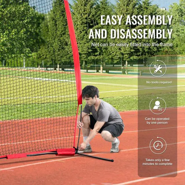 Alt view image 6 of 7 - Barricade Backstop Net, 12x9 ft Ball Sports Barrier Netting, Portable Practice Equipment with Carry Bag, Protection Screen for Baseball Softball Lacrosse Soccer Hockey Training, for Backyard
