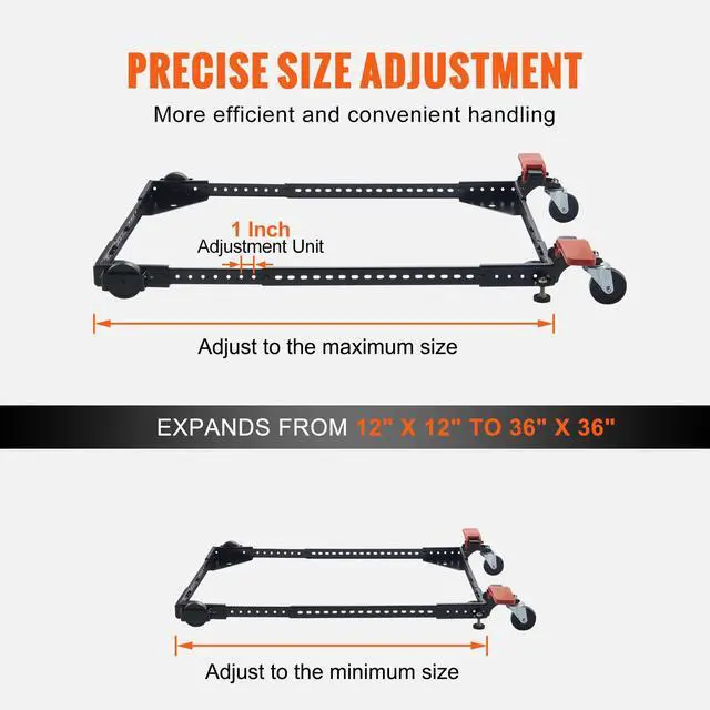 Alt view image 4 of 7 - Mobile Base, 500 lbs Weight Capacity, Adjustable from 12" x 12" to 36" x 36", Heavy Duty Universal Mobile Base Stand with Swivel Wheels, for Woodworking Equipment, Bandsaw, Power Tools, Machines