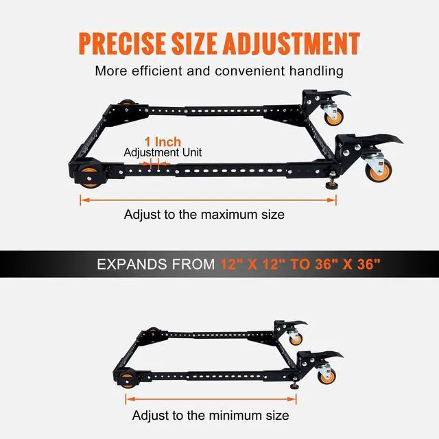 Alt view image 4 of 7 - Mobile Base, 650 lbs Weight Capacity, Adjustable from 12" x 12" to 36" x 36", Heavy Duty Universal Mobile Base Stand with Swivel Wheels, for Woodworking Equipment, Bandsaw, Power Tools, Machines