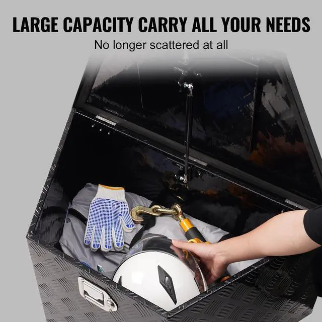 Alt view image 3 of 7 - Trailer Tongue Box, Aluminum Alloy Diamond Plate Tongue Box Tool Chest, Heavy Duty Trailer Box Storage with Lock and Keys, Utility Trailer Tongue Box for Pickup Truck, RV, Trailer, 33"x19"x18"