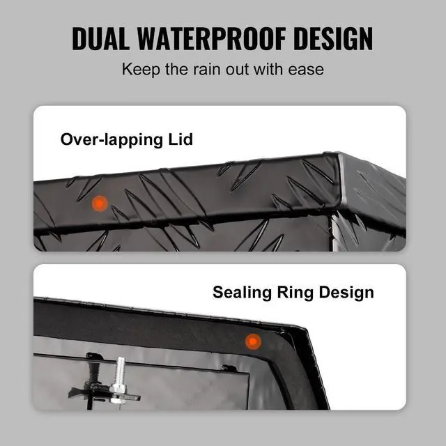 Alt view image 4 of 7 - Trailer Tongue Box, Aluminum Alloy Diamond Plate Tongue Box Tool Chest, Heavy Duty Trailer Box Storage with Lock and Keys, Utility Trailer Tongue Box for Pickup Truck, RV, Trailer, 33"x19"x18"