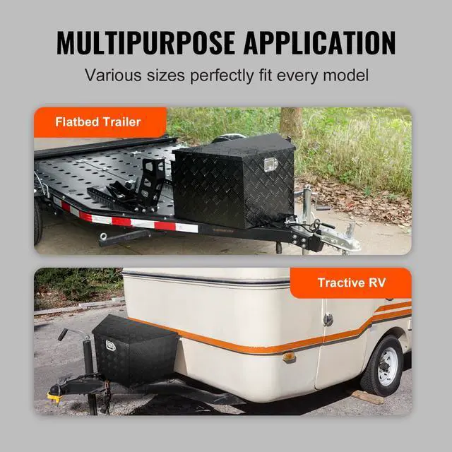 Alt view image 6 of 7 - Trailer Tongue Box, Aluminum Alloy Diamond Plate Tongue Box Tool Chest, Heavy Duty Trailer Box Storage with Lock and Keys, Utility Trailer Tongue Box for Pickup Truck, RV, Trailer, 33"x19"x18"