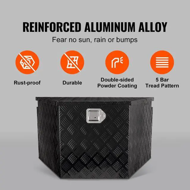 Alt view image 2 of 7 - Trailer Tongue Box, Aluminum Alloy Diamond Plate Tongue Box Tool Chest, Heavy Duty Trailer Box Storage with Lock and Keys, Utility Trailer Tongue Box for Pickup Truck, RV, Trailer, 33"x19"x18"
