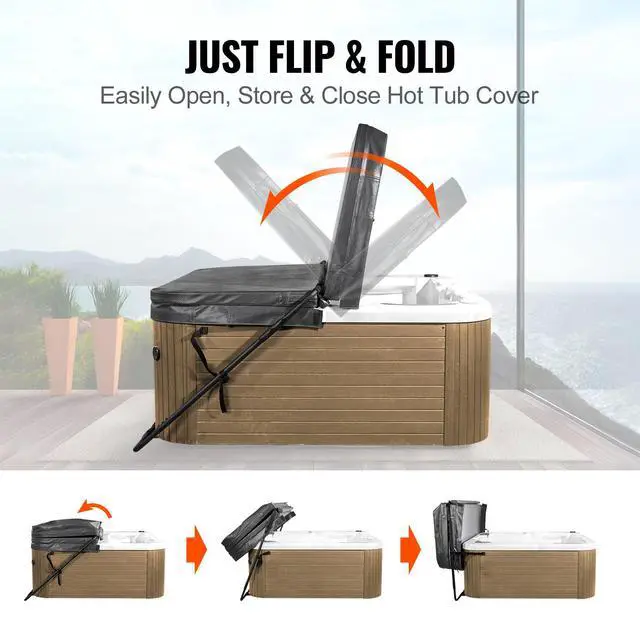 Alt view image 2 of 7 - Hot Tub Cover Lift, Spa Cover Lift, Height 31.5" - 41.3" Width 53" - 92.5" Adjustable, Installed at the Bottom on One Side, Suitable for Various Sizes of Rectangular Bathtubs, Hot Tubs, Spa