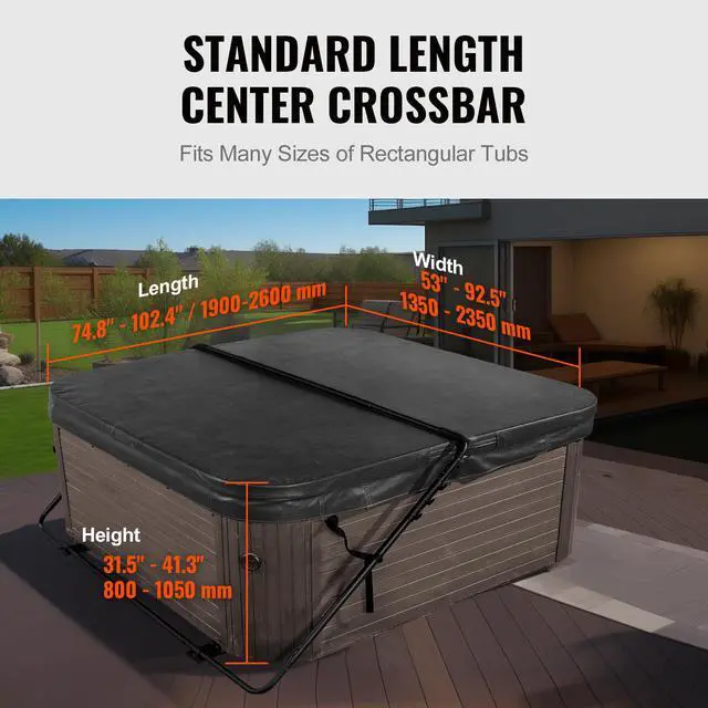 Alt view image 3 of 7 - Hot Tub Cover Lift, Spa Cover Lift, Height 31.5" - 41.3" Width 53" - 92.5" Adjustable, Installed at the Bottom on One Side, Suitable for Various Sizes of Rectangular Bathtubs, Hot Tubs, Spa