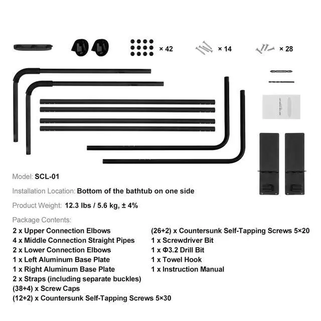 Alt view image 7 of 7 - Hot Tub Cover Lift, Spa Cover Lift, Height 31.5" - 41.3" Width 53" - 92.5" Adjustable, Installed at the Bottom on One Side, Suitable for Various Sizes of Rectangular Bathtubs, Hot Tubs, Spa