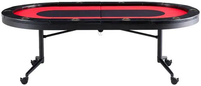 Main image of VEVOR 10 Player Foldable Poker Table, Blackjack Texas Holdem Poker Table with Padded Rails and Stainless Steel Cup Holders, Portable Folding Card Board Game Table, 90" Oval Casino Leisure Table