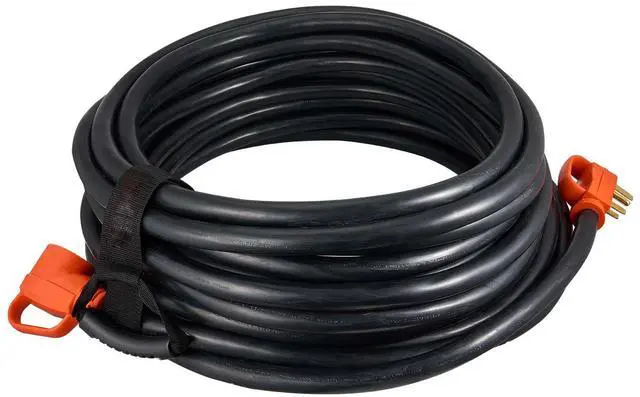 Main image of 75 FT RV Extension Cord, 50 Amp, 125V/250V 7500W Heavy Duty STW 6/3 + 8/1 Gauge Wire, NEMA 14-50P Male NEMA 14-50R Female Plug, with LED Indicator, Handle, 15A Adapter for RV Trailer, ETL Listed