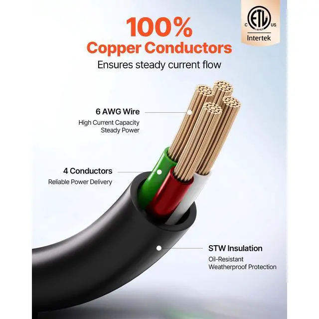 Alt view image 4 of 7 - 75 FT RV Extension Cord, 50 Amp, 125V/250V 7500W Heavy Duty STW 6/3 + 8/1 Gauge Wire, NEMA 14-50P Male NEMA 14-50R Female Plug, with LED Indicator, Handle, 15A Adapter for RV Trailer, ETL Listed