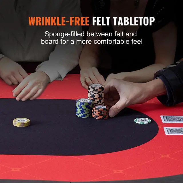Alt view image 5 of 7 - VEVOR 10 Player Foldable Poker Table, Blackjack Texas Holdem Poker Table with Padded Rails and Stainless Steel Cup Holders, Portable Folding Card Board Game Table, 90" Oval Casino Leisure Table
