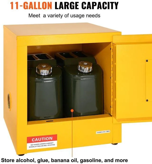 Alt view image 5 of 7 - Flammable Safety Cabinet, 11 Gal, Cold-Rolled Steel Flammable Liquid Storage Cabinet, 16.9 x 16.9 x 18.2 in Explosion Proof with 1 Door for Industrial Use, NFPA Code 30 OSHA Standards Yellow