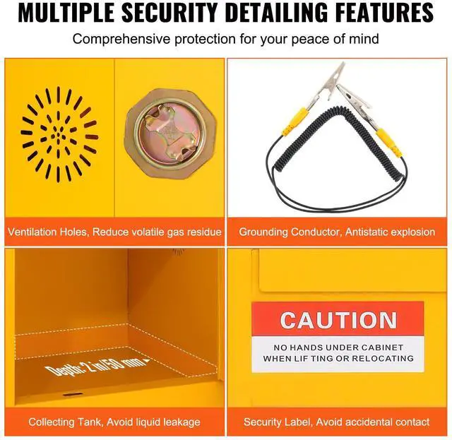 Alt view image 4 of 7 - Flammable Safety Cabinet, 11 Gal, Cold-Rolled Steel Flammable Liquid Storage Cabinet, 16.9 x 16.9 x 18.2 in Explosion Proof with 1 Door for Industrial Use, NFPA Code 30 OSHA Standards Yellow