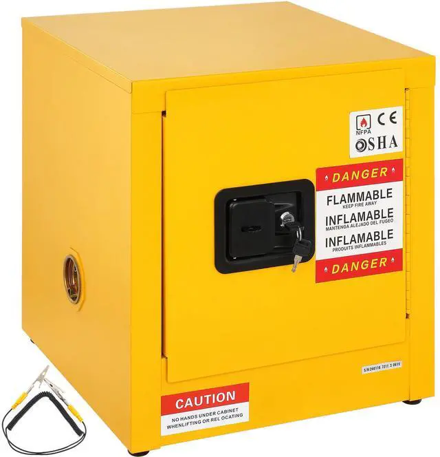 Main image of Flammable Safety Cabinet, 11 Gal, Cold-Rolled Steel Flammable Liquid Storage Cabinet, 16.9 x 16.9 x 18.2 in Explosion Proof with 1 Door for Industrial Use, NFPA Code 30 OSHA Standards Yellow