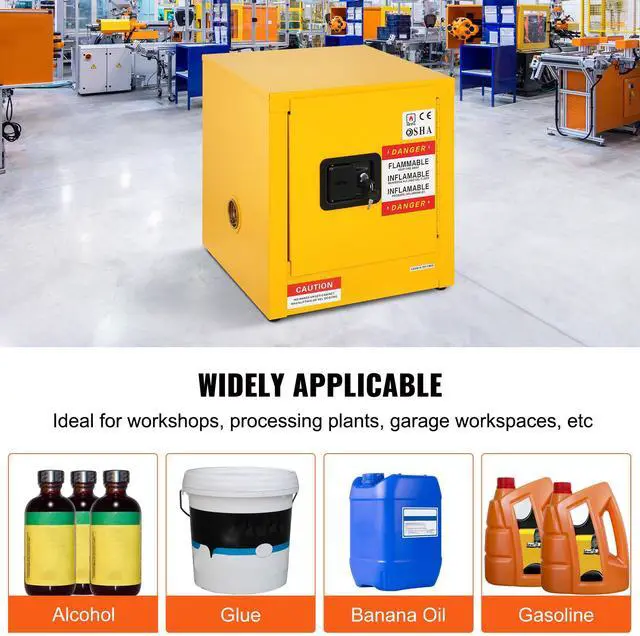 Alt view image 7 of 7 - Flammable Safety Cabinet, 11 Gal, Cold-Rolled Steel Flammable Liquid Storage Cabinet, 16.9 x 16.9 x 18.2 in Explosion Proof with 1 Door for Industrial Use, NFPA Code 30 OSHA Standards Yellow