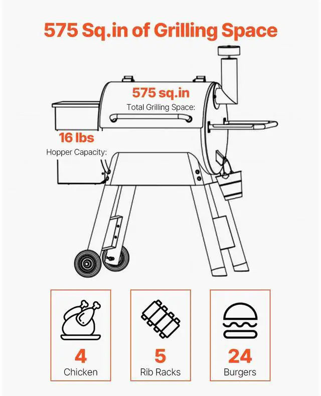 Alt view image 4 of 7 - Wood Pellet Grill Smoker, 8 in 1 BBQ Grills for Outdoor Cooking, 575 Square Inches Cook Area Electric Smokers, with WiFi-app Control, LCD Screen Controller, Meat Probe, 500°F Max Temperature