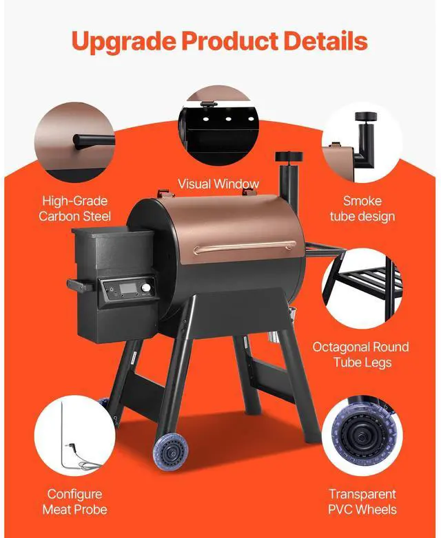 Alt view image 5 of 7 - Wood Pellet Grill Smoker, 8 in 1 BBQ Grills for Outdoor Cooking, 575 Square Inches Cook Area Electric Smokers, with WiFi-app Control, LCD Screen Controller, Meat Probe, 500°F Max Temperature