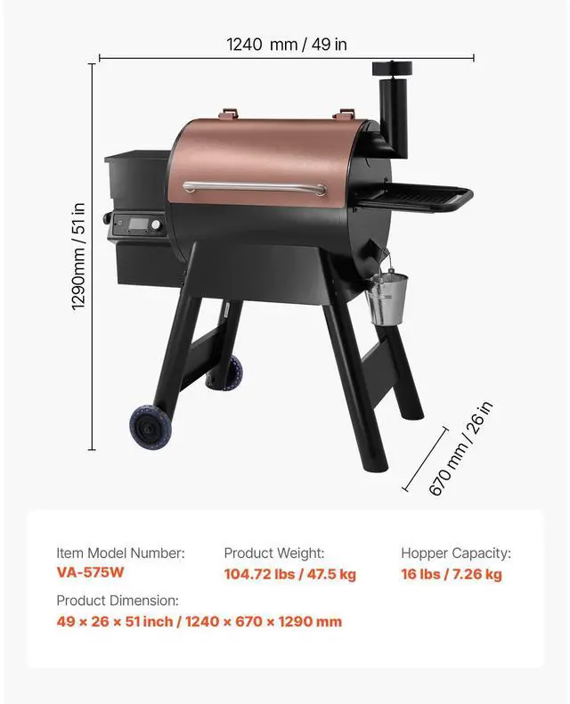 Alt view image 7 of 7 - Wood Pellet Grill Smoker, 8 in 1 BBQ Grills for Outdoor Cooking, 575 Square Inches Cook Area Electric Smokers, with WiFi-app Control, LCD Screen Controller, Meat Probe, 500°F Max Temperature