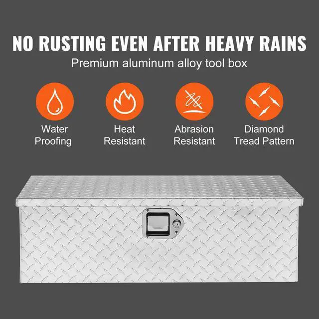 Alt view image 2 of 7 - Heavy Duty Aluminum Truck Bed Tool Box, Diamond Plate Tool Box with Side Handle and Lock Keys, Storage Tool Box Chest Box Organizer for Pickup, Truck Bed, RV, Trailer, 30"x13"x9.6", Silver