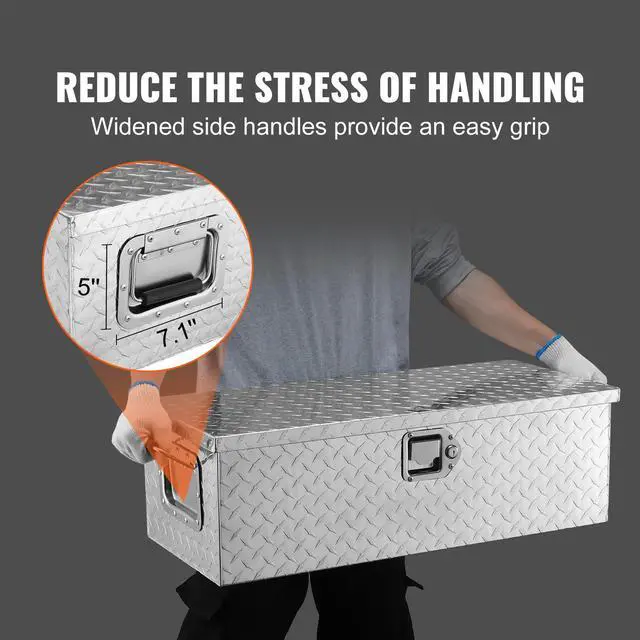 Alt view image 5 of 7 - Heavy Duty Aluminum Truck Bed Tool Box, Diamond Plate Tool Box with Side Handle and Lock Keys, Storage Tool Box Chest Box Organizer for Pickup, Truck Bed, RV, Trailer, 30"x13"x9.6", Silver