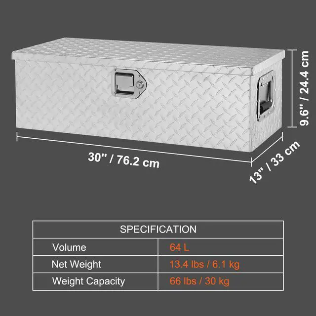 Alt view image 7 of 7 - Heavy Duty Aluminum Truck Bed Tool Box, Diamond Plate Tool Box with Side Handle and Lock Keys, Storage Tool Box Chest Box Organizer for Pickup, Truck Bed, RV, Trailer, 30"x13"x9.6", Silver
