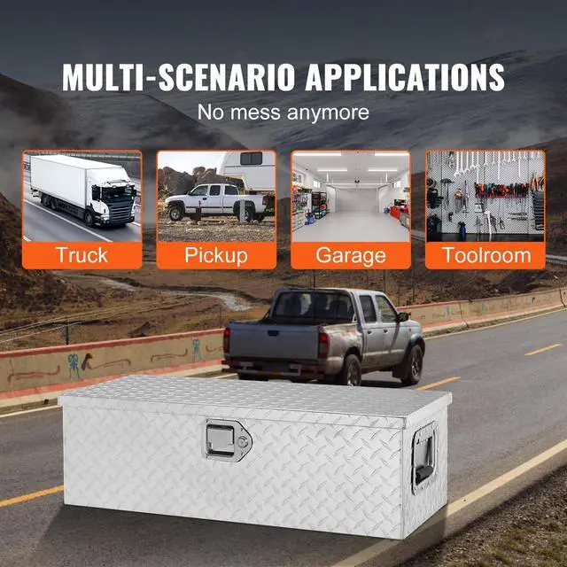 Alt view image 6 of 7 - Heavy Duty Aluminum Truck Bed Tool Box, Diamond Plate Tool Box with Side Handle and Lock Keys, Storage Tool Box Chest Box Organizer for Pickup, Truck Bed, RV, Trailer, 30"x13"x9.6", Silver