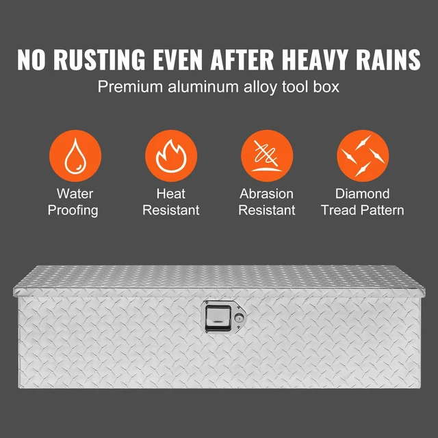 Alt view image 2 of 7 - Heavy Duty Aluminum Truck Bed Tool Box, Diamond Plate Tool Box with Side Handle and Lock Keys, Storage Tool Box Chest Box Organizer for Pickup, Truck Bed, RV, Trailer, 39"x13"x10", Silver