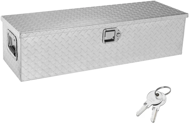 Main image of Heavy Duty Aluminum Truck Bed Tool Box, Diamond Plate Tool Box with Side Handle and Lock Keys, Storage Tool Box Chest Box Organizer for Pickup, Truck Bed, RV, Trailer, 39"x13"x10", Silver
