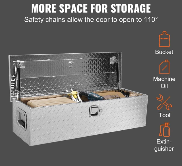 Alt view image 3 of 7 - Heavy Duty Aluminum Truck Bed Tool Box, Diamond Plate Tool Box with Side Handle and Lock Keys, Storage Tool Box Chest Box Organizer for Pickup, Truck Bed, RV, Trailer, 39"x13"x10", Silver