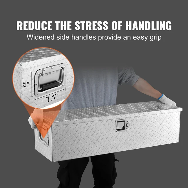 Alt view image 5 of 7 - Heavy Duty Aluminum Truck Bed Tool Box, Diamond Plate Tool Box with Side Handle and Lock Keys, Storage Tool Box Chest Box Organizer for Pickup, Truck Bed, RV, Trailer, 39"x13"x10", Silver