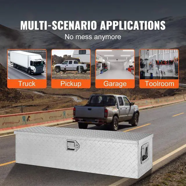 Alt view image 6 of 7 - Heavy Duty Aluminum Truck Bed Tool Box, Diamond Plate Tool Box with Side Handle and Lock Keys, Storage Tool Box Chest Box Organizer for Pickup, Truck Bed, RV, Trailer, 39"x13"x10", Silver