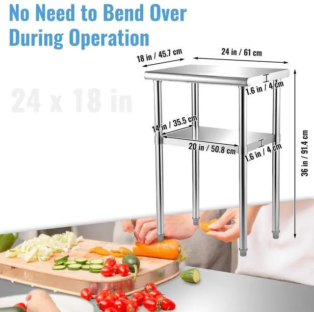Alt view image 7 of 7 - Stainless Steel Prep Table, 24 x 18 x 36 Inch, 600lbs Load Capacity Heavy Duty Metal Worktable with Adjustable Undershelf & Feet, Commercial Workstation for Kitchen Restaurant Garage Backyard