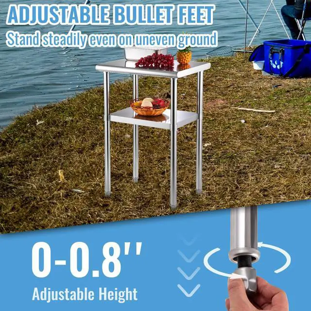 Alt view image 6 of 7 - Stainless Steel Prep Table, 24 x 18 x 36 Inch, 600lbs Load Capacity Heavy Duty Metal Worktable with Adjustable Undershelf & Feet, Commercial Workstation for Kitchen Restaurant Garage Backyard