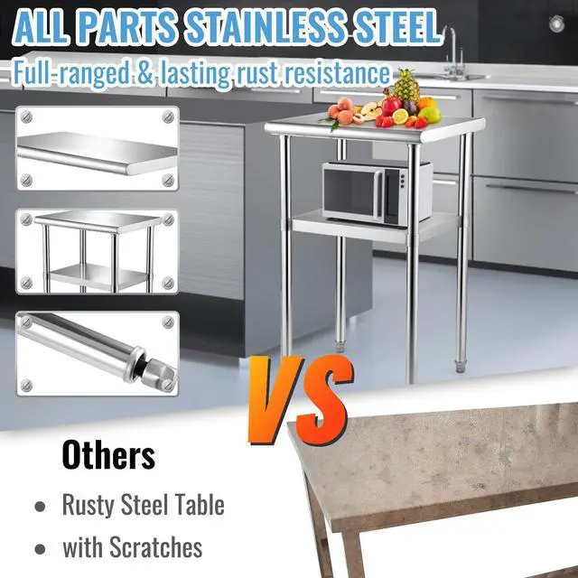 Alt view image 3 of 7 - Stainless Steel Prep Table, 24 x 18 x 36 Inch, 600lbs Load Capacity Heavy Duty Metal Worktable with Adjustable Undershelf & Feet, Commercial Workstation for Kitchen Restaurant Garage Backyard