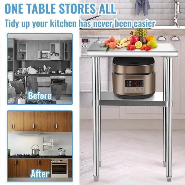 Alt view image 2 of 7 - Stainless Steel Prep Table, 24 x 18 x 36 Inch, 600lbs Load Capacity Heavy Duty Metal Worktable with Adjustable Undershelf & Feet, Commercial Workstation for Kitchen Restaurant Garage Backyard