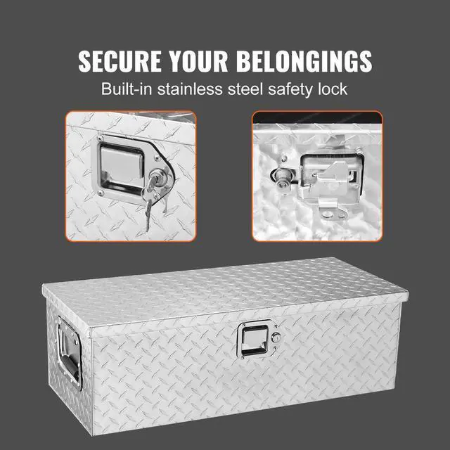 Alt view image 4 of 7 - Heavy Duty Aluminum Truck Bed Tool Box, Diamond Plate Tool Box with Side Handle and Lock Keys, Storage Tool Box Chest Box Organizer for Pickup, Truck Bed, RV, Trailer, 30"x13"x9.6", Silver