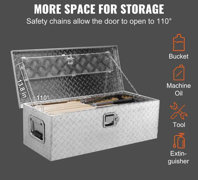 Alt view image 3 of 7 - Heavy Duty Aluminum Truck Bed Tool Box, Diamond Plate Tool Box with Side Handle and Lock Keys, Storage Tool Box Chest Box Organizer for Pickup, Truck Bed, RV, Trailer, 30"x13"x9.6", Silver