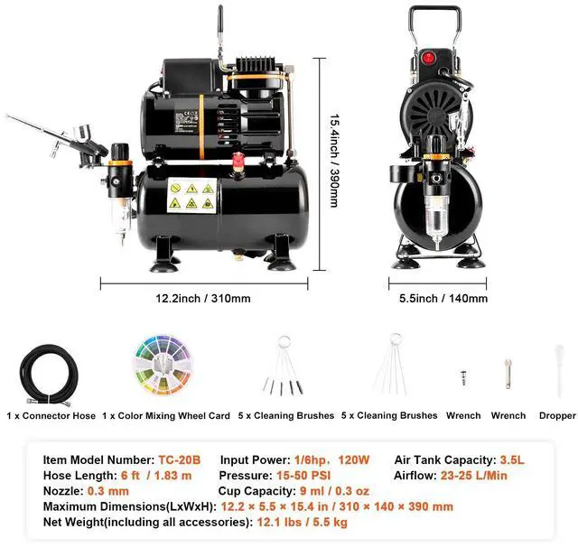 Alt view image 7 of 7 - Airbrush Kit, Dual Fan Air Tank Compressor System Kit with 3.5L Air Storage Tank, Air Brush Set with 0.3 mm Tip Airbrush, Holder, Color Mixing Wheel, Cleaning Brush Set, Art Nail Cookie Tattoo