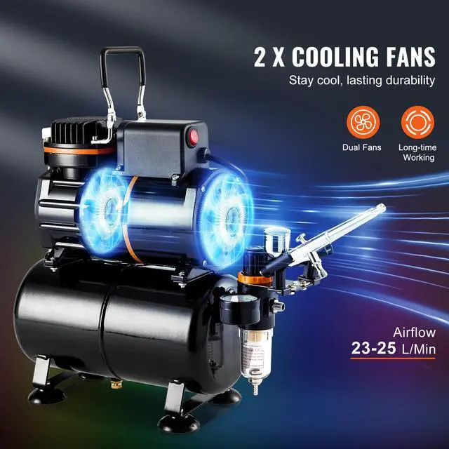 Alt view image 4 of 7 - Airbrush Kit, Dual Fan Air Tank Compressor System Kit with 3.5L Air Storage Tank, Air Brush Set with 0.3 mm Tip Airbrush, Holder, Color Mixing Wheel, Cleaning Brush Set, Art Nail Cookie Tattoo