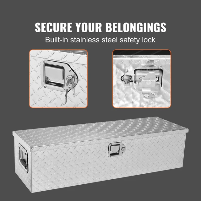 Alt view image 4 of 7 - Heavy Duty Aluminum Truck Bed Tool Box, Diamond Plate Tool Box with Side Handle and Lock Keys, Storage Tool Box Chest Box Organizer for Pickup, Truck Bed, RV, Trailer, 39"x13"x10", Silver