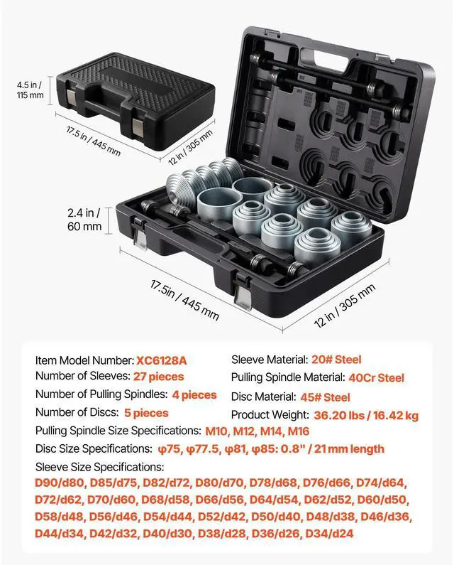 Alt view image 9 of 9 - VEVOR 36 PCS Pull and Press Sleeve Kit Steel Bush Bearing Removal Installation