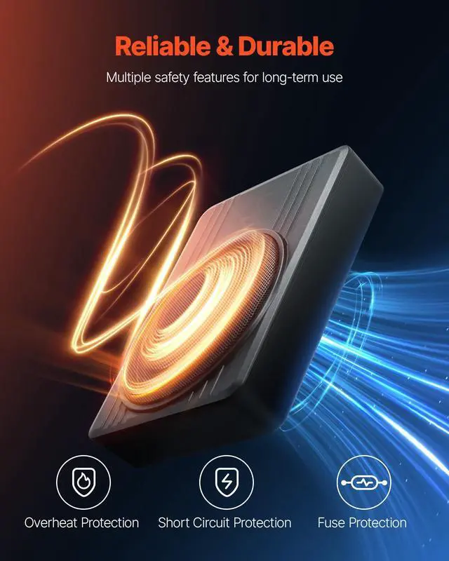 Alt view image 5 of 7 - 10" 300W Underseat Car Subwoofer, Slim Powered Car Subwoofers Under the Seat, Low Profile Audio Sub Built-in Amplifier, High/Low Level Input & Volume Controller for SUVs, Car, Truck, RV