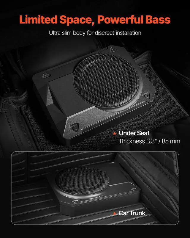 Alt view image 2 of 7 - 10" 400W Underseat Car Subwoofer, Slim Powered Car Subwoofers Under the Seat, Low Profile Audio Sub Built-in Amplifier, High/Low Level Input & Volume Controller for SUVs, Car, Truck, RV