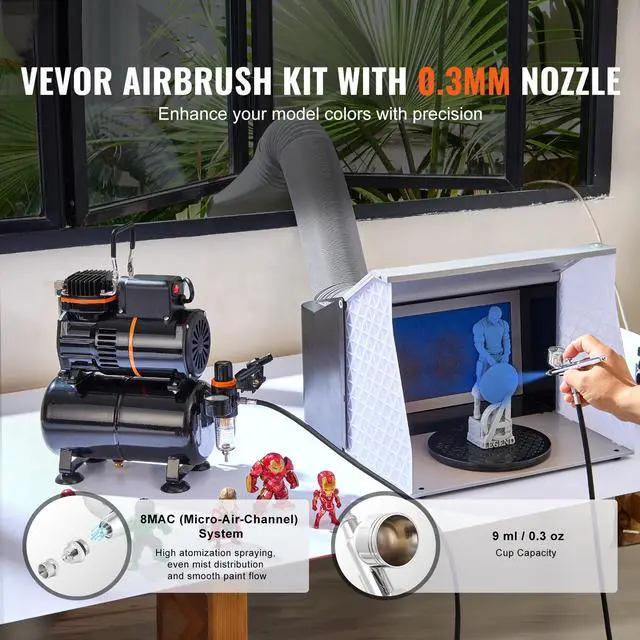 Alt view image 2 of 7 - Airbrush Kit, Dual Fan Air Tank Compressor System Kit with 3.5L Air Storage Tank, Air Brush Set with 0.3 mm Tip Airbrush, Holder, Color Mixing Wheel, Cleaning Brush Set, Art Nail Cookie Tattoo